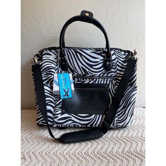 NEW Carry On Friendly Rolling Travel Bag Zebra Print Wheeled Duffel Luggage - Picture 2 of 10